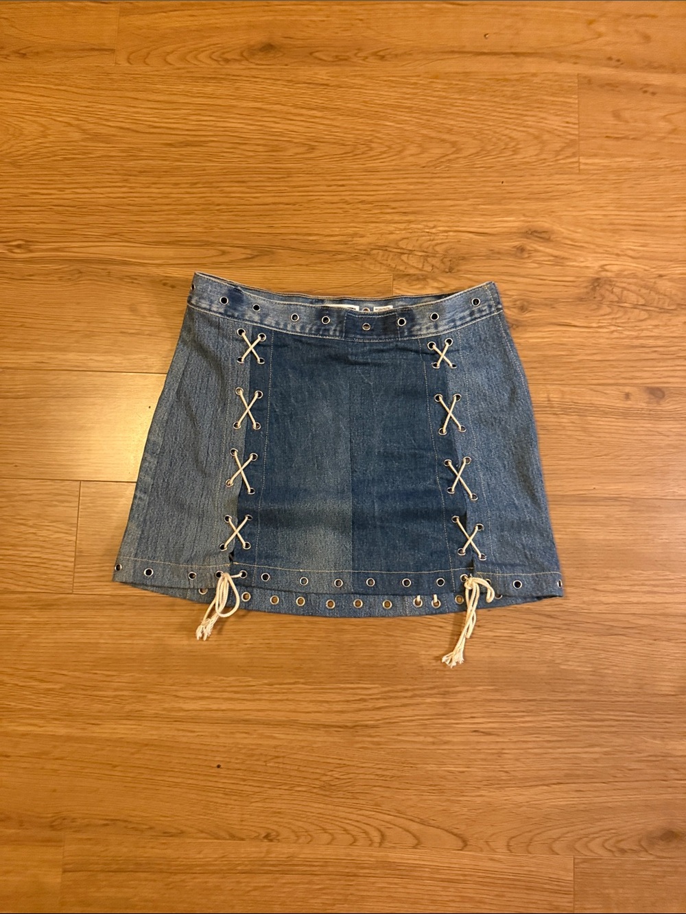 Re/Done Blue Denim Lace-Up Mini Skirt